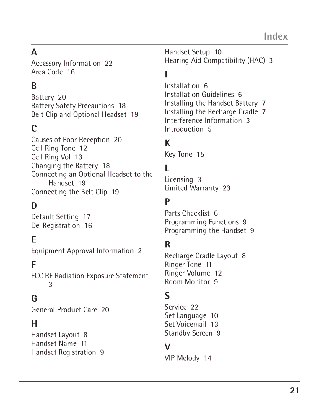 GE 00004007, 23200 manual Index 