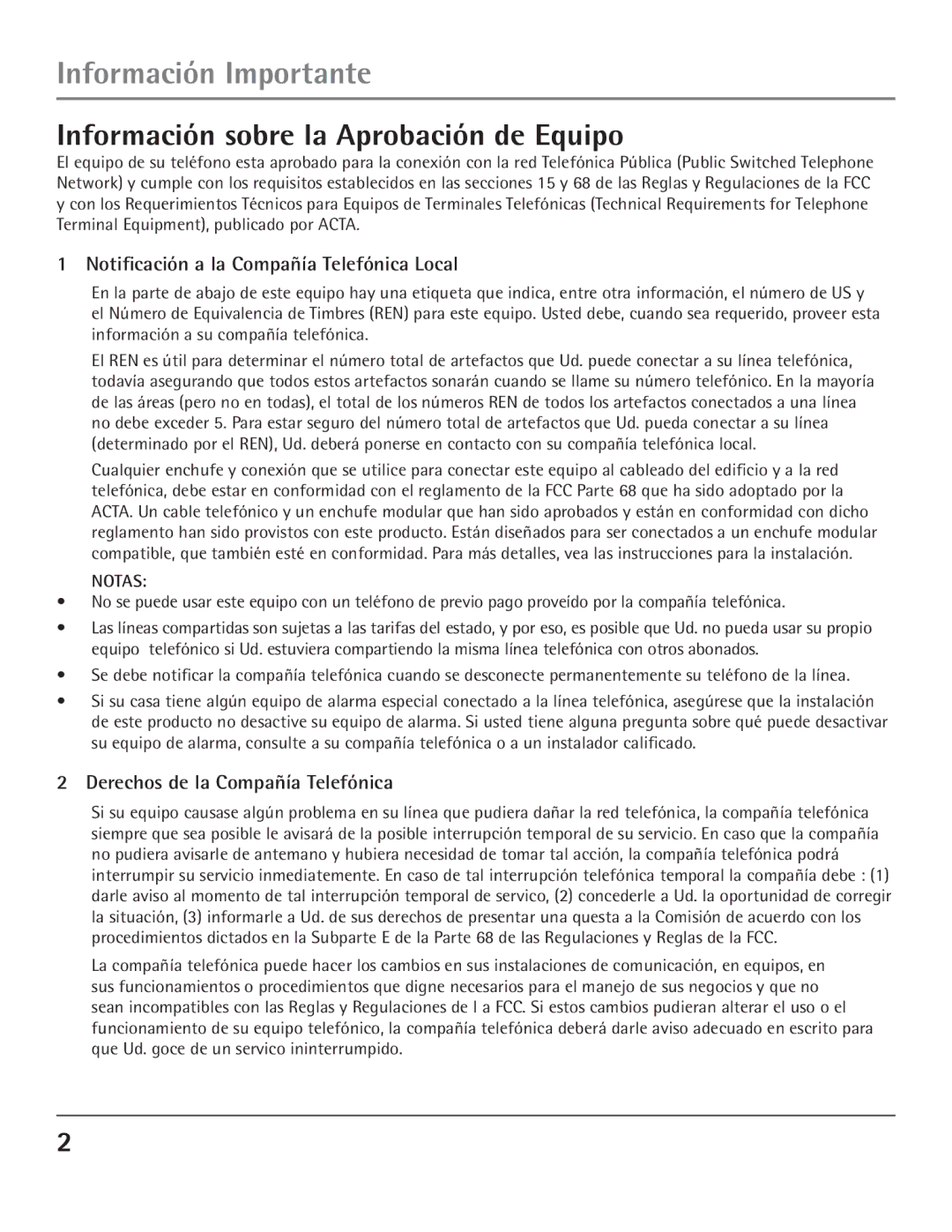 GE 23200, 00004007 manual Información Importante, Información sobre la Aprobación de Equipo 