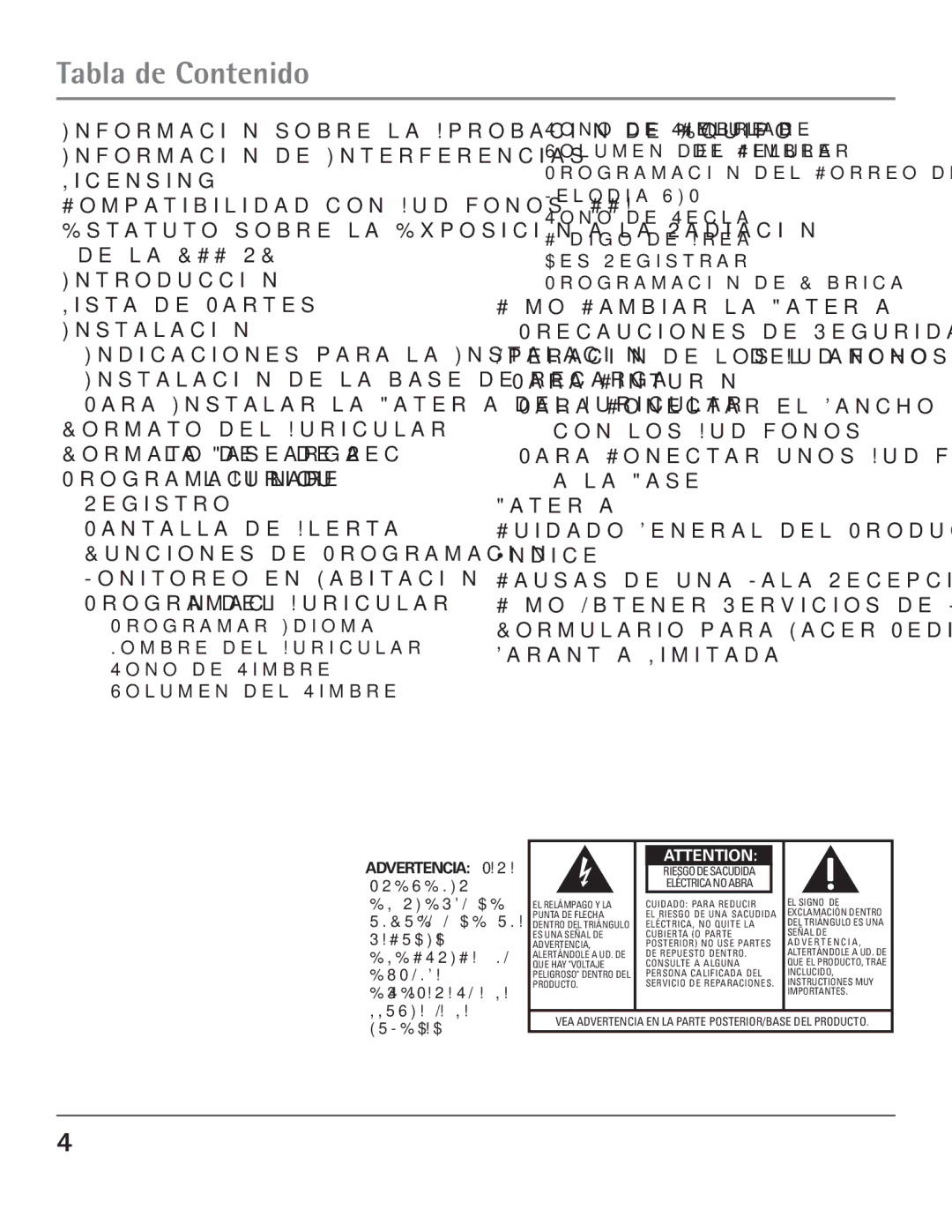 GE 23200, 00004007 manual Tabla de Contenido, Para Conectar el Gancho del Cinturón 