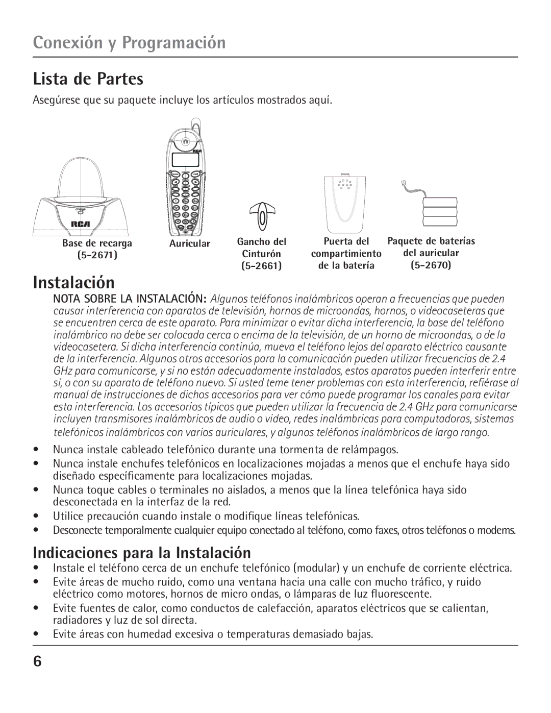 GE 23200, 00004007 manual Conexión y Programación, Lista de Partes, Indicaciones para la Instalación 