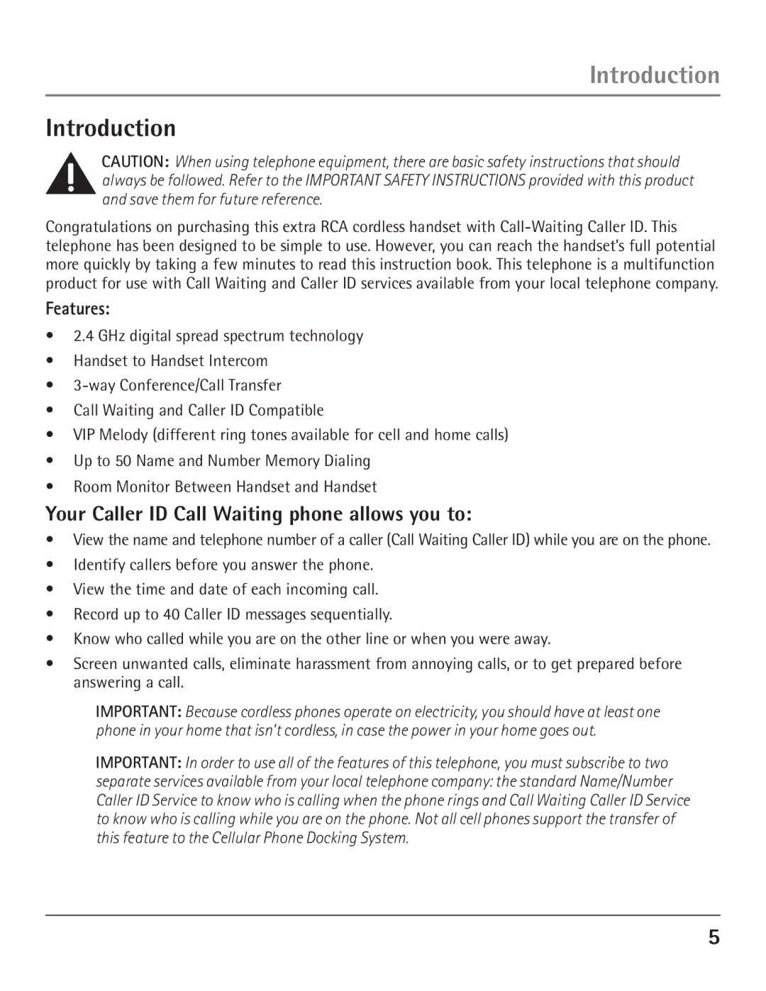 GE 00004007, 23200 manual Introduction, Your Caller ID Call Waiting phone allows you to, Features 