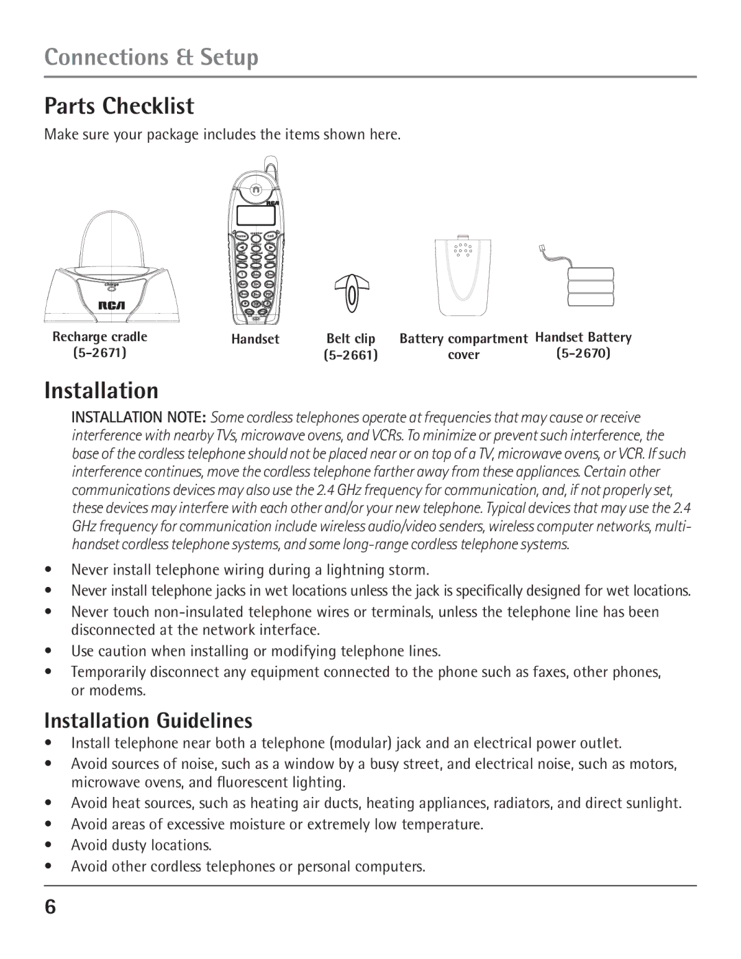 GE 23200, 00004007 manual Connections & Setup, Parts Checklist, Installation Guidelines 