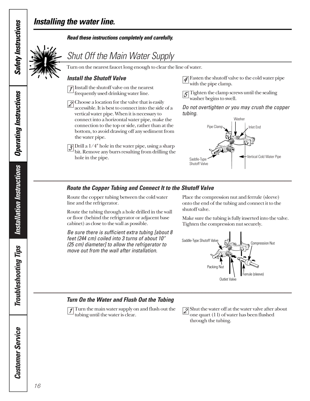 GE 24 owner manual Shut Off the Main Water Supply, OperatingInstructions, TroubleshootingTips 