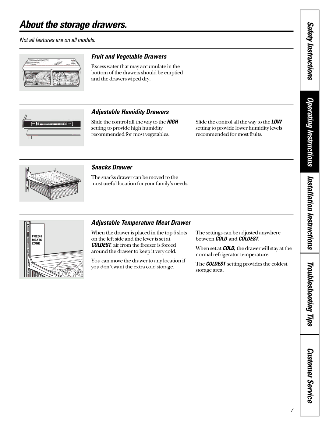 GE 24 owner manual About the storage drawers, Safety Instructions Operating Instructions Installation 