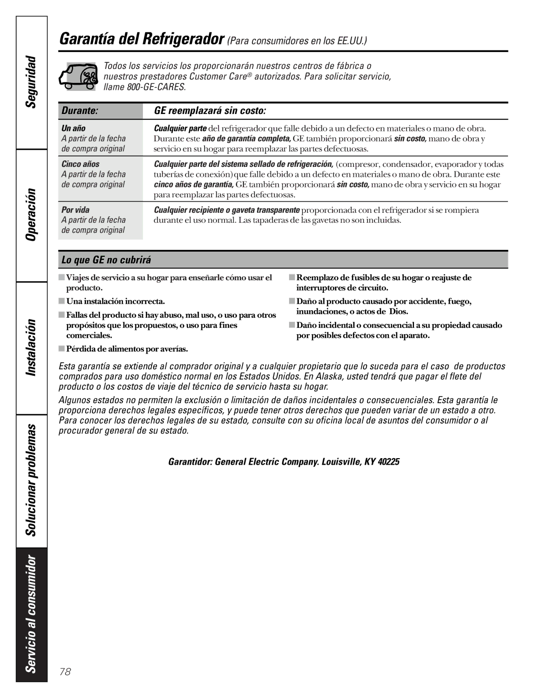 GE 24 owner manual Servicio al consumidor Solucionar problemas, Durante GE reemplazará sin costo, Lo que GE no cubrirá 