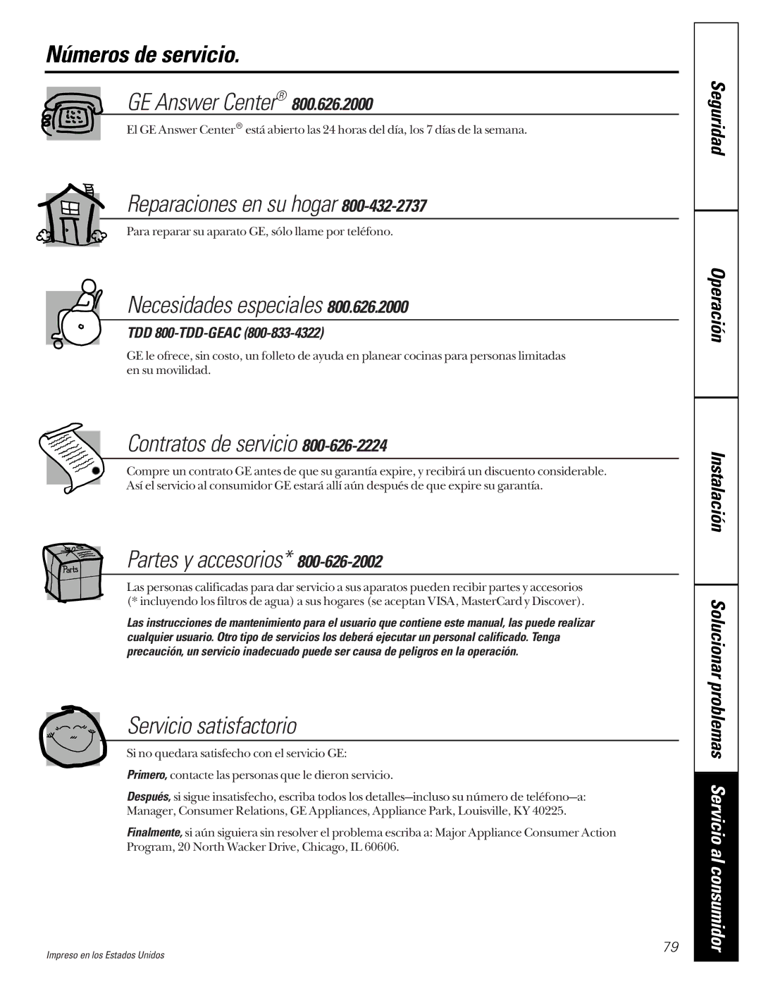 GE 24 owner manual Números de servicio 