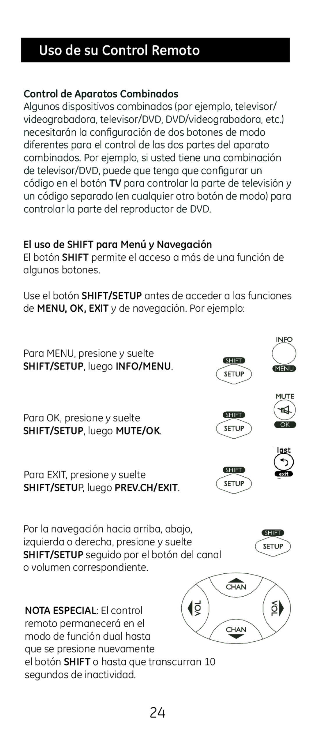 GE 24914 instruction manual Uso de su Control Remoto 