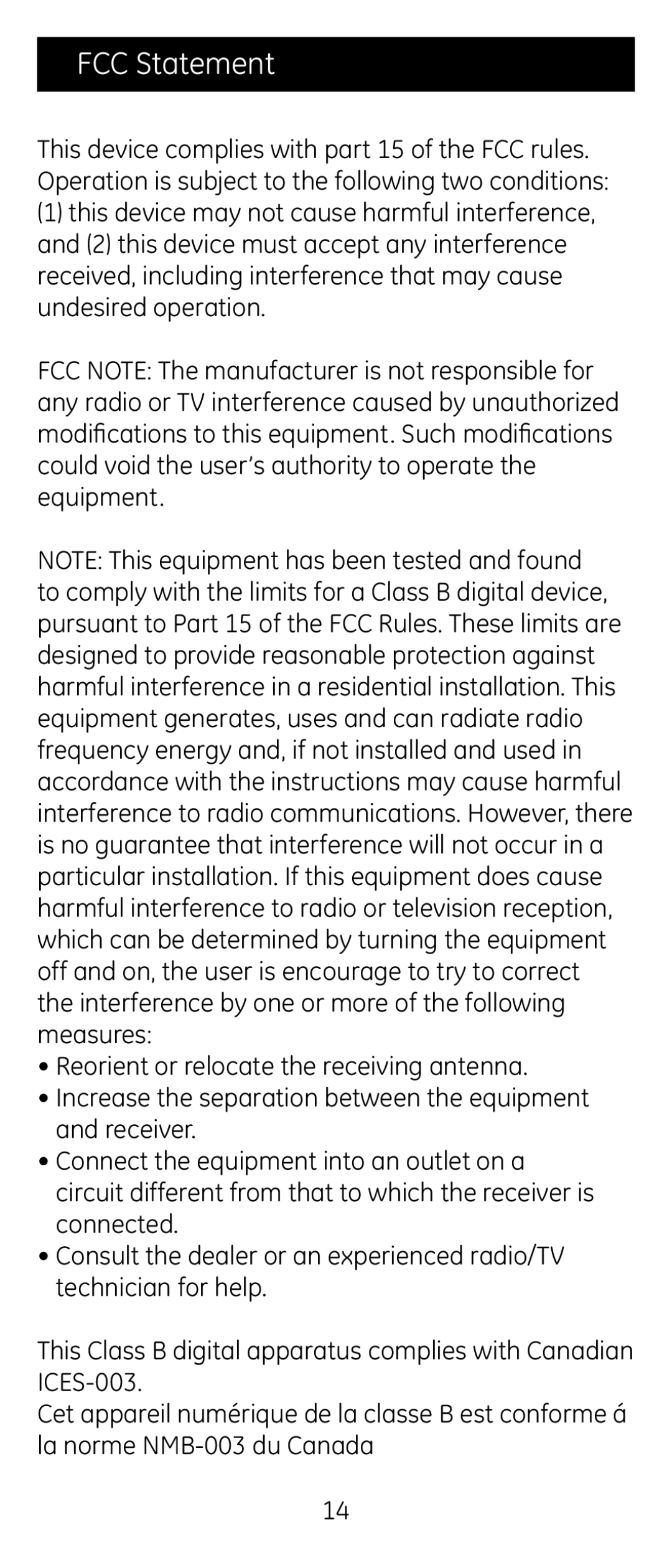 GE 24922 instruction manual FCC Statement 