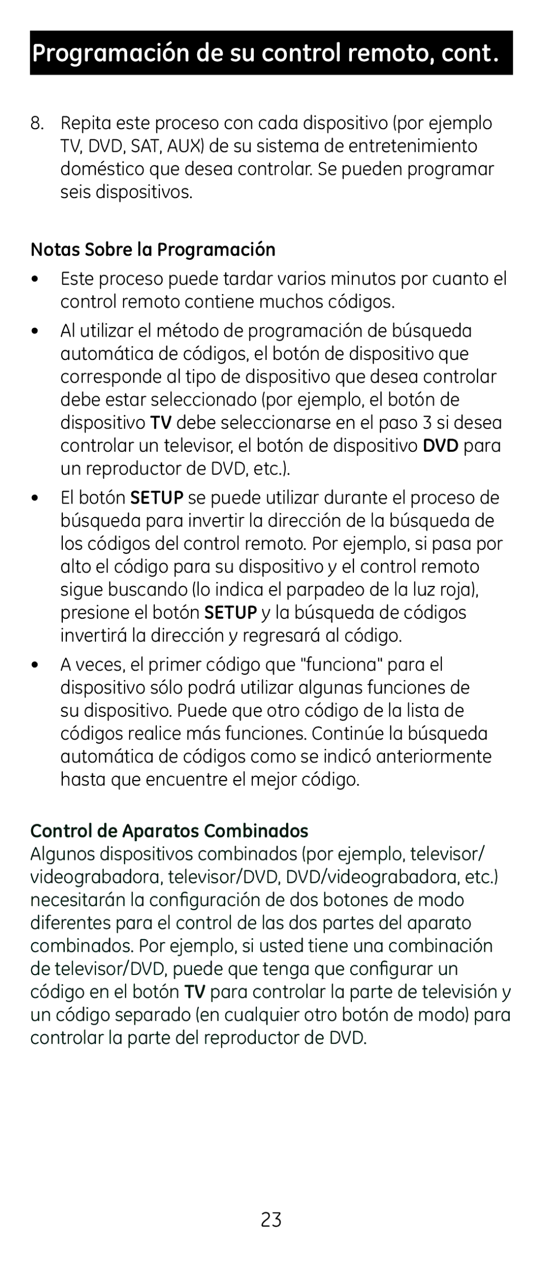 GE 24922 instruction manual Control de Aparatos Combinados 