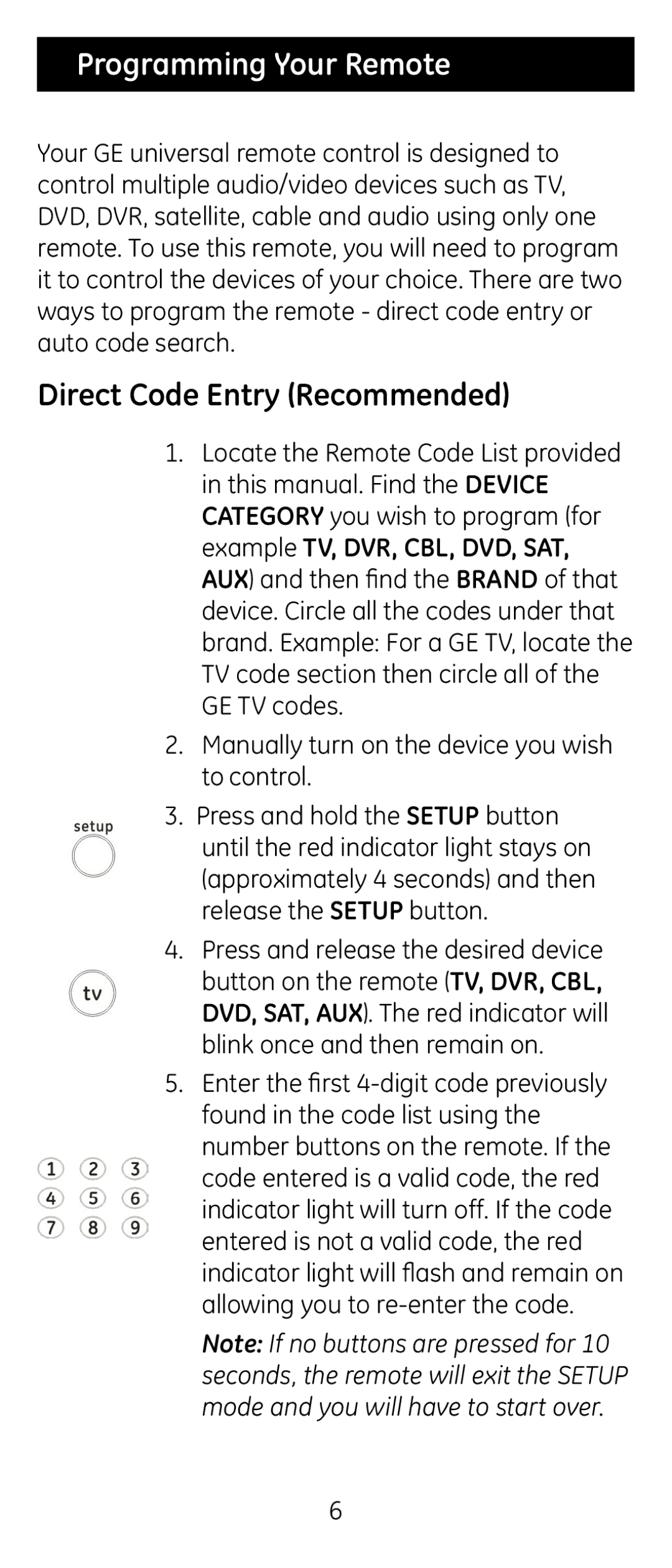 GE 24922 instruction manual Programming Your Remote, Direct Code Entry Recommended 