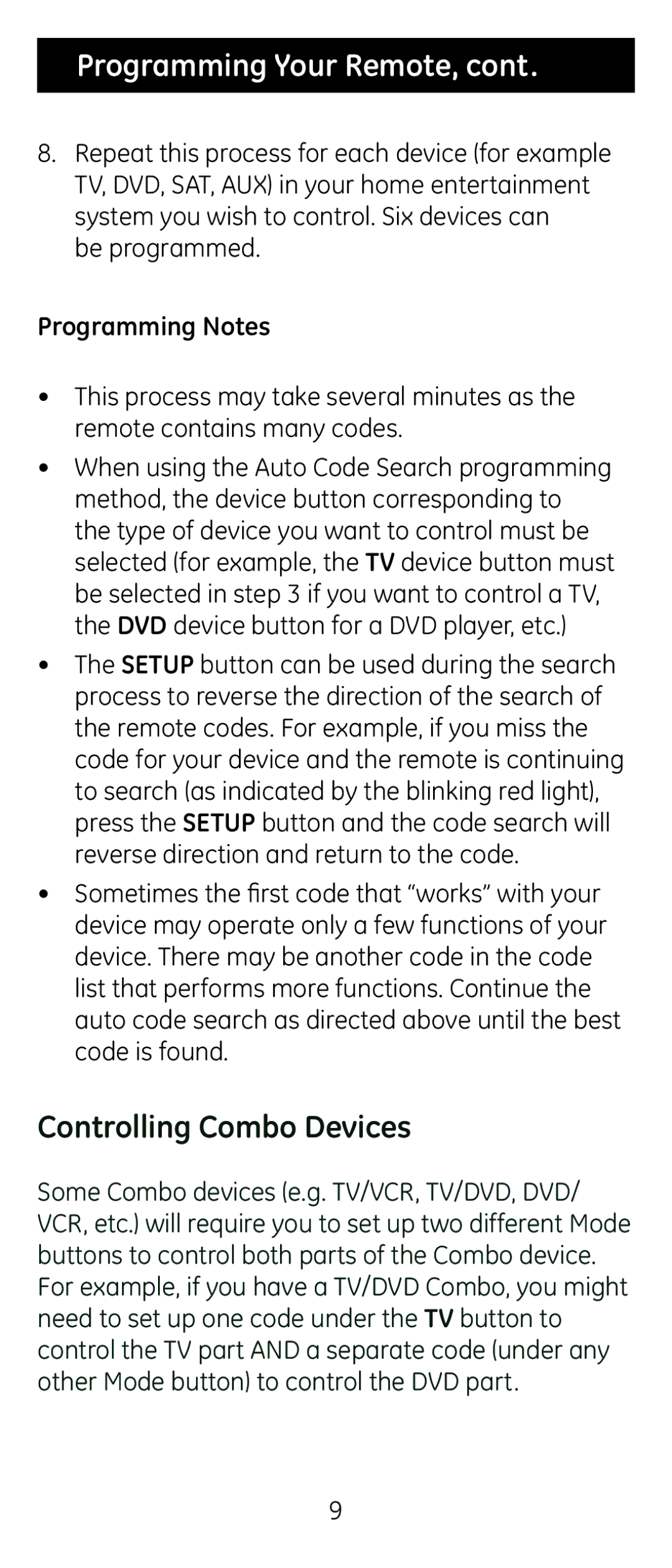 GE 24922 instruction manual Controlling Combo Devices 