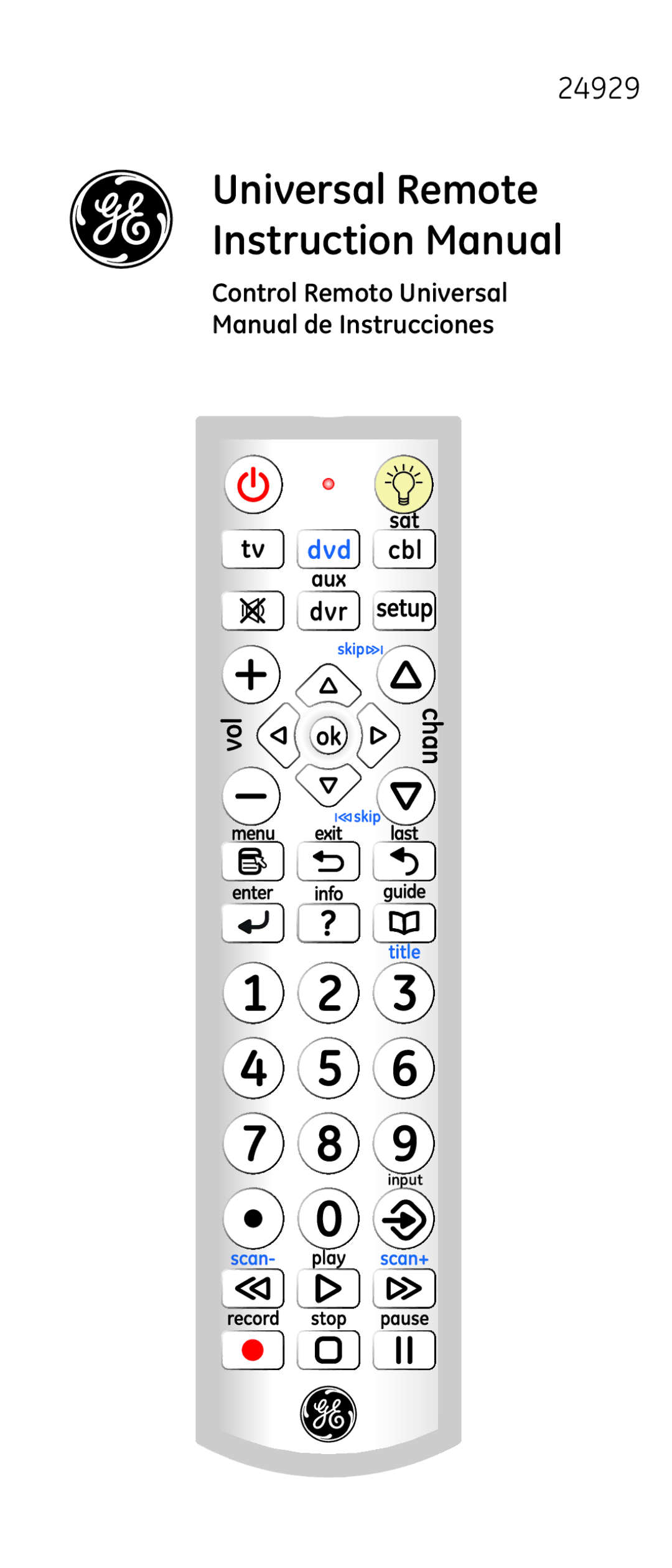 GE 24929 instruction manual Control Remoto Universal Manual de Instrucciones 