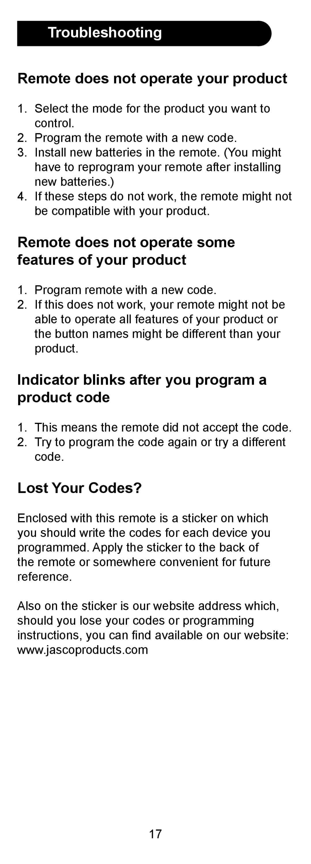 GE 24958 Troubleshooting, Remote does not operate your product, Remote does not operate some features of your product 