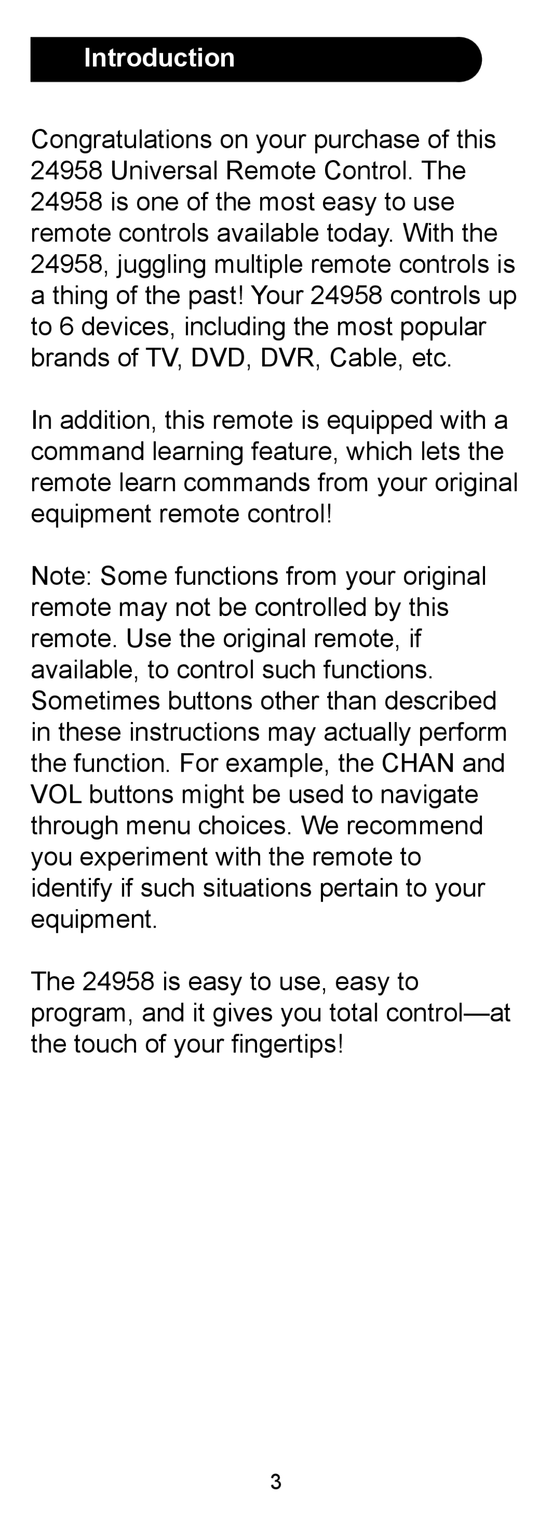 GE 24958 instruction manual Introduction 