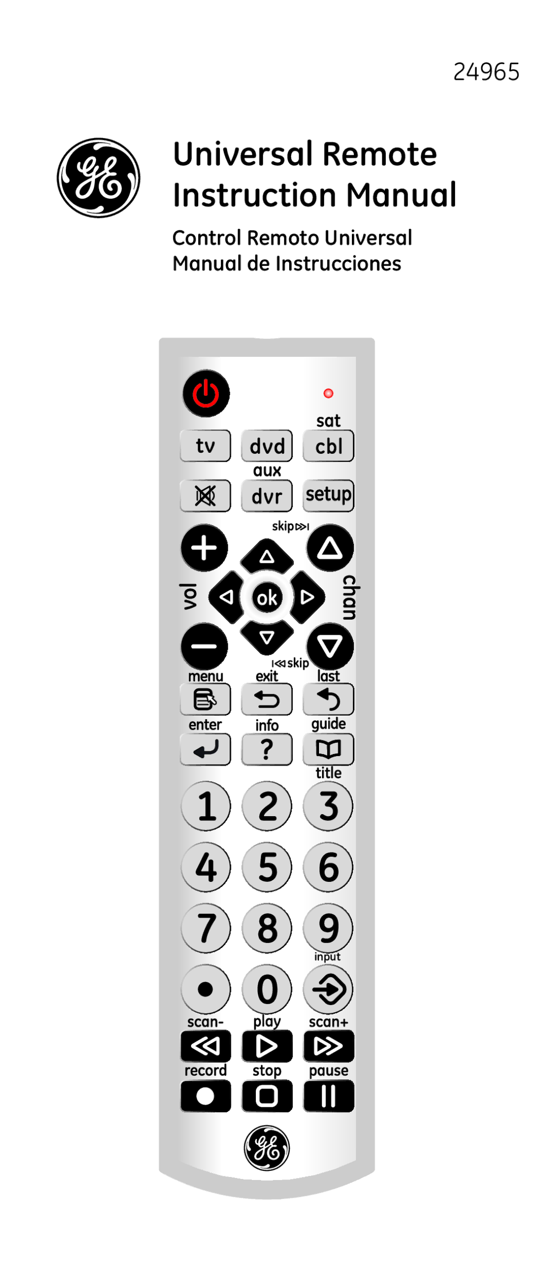 GE 24965 instruction manual Control Remoto Universal Manual de Instrucciones 