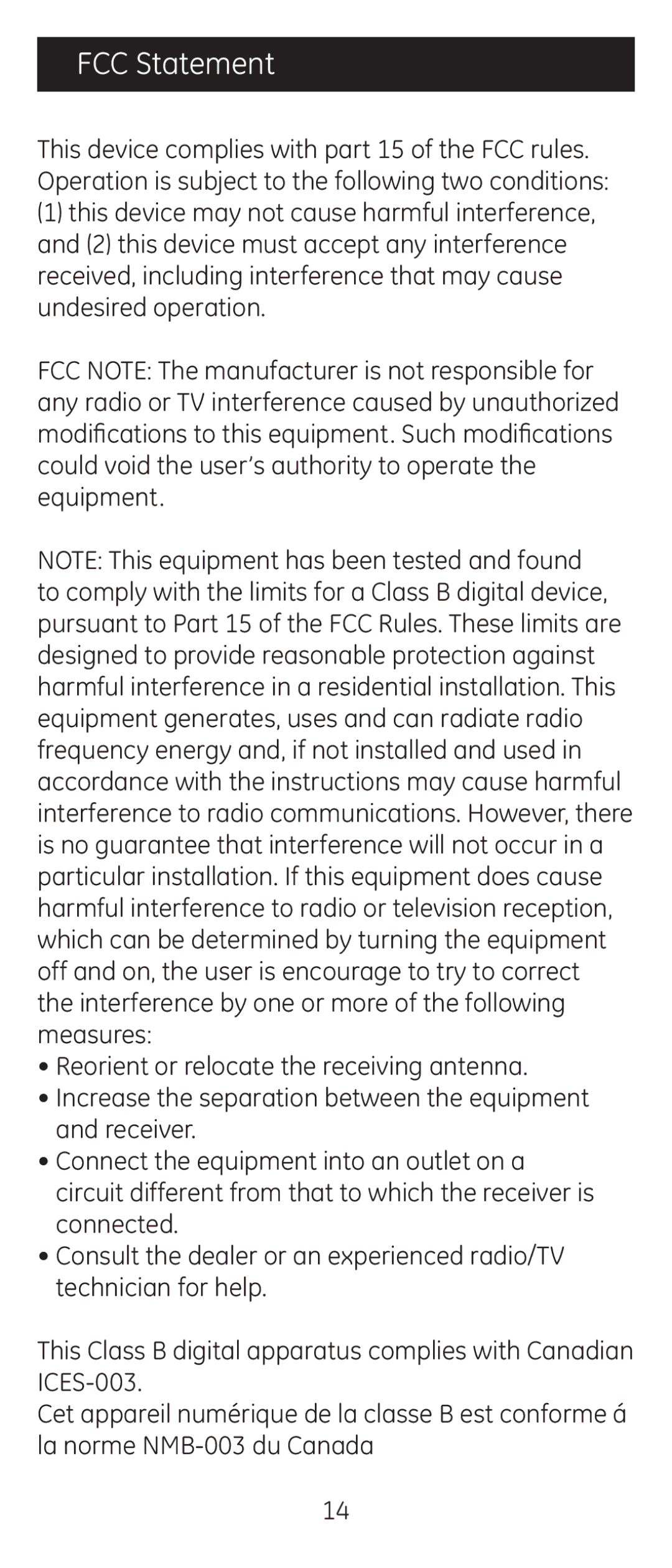 GE 24965 instruction manual FCC Statement 