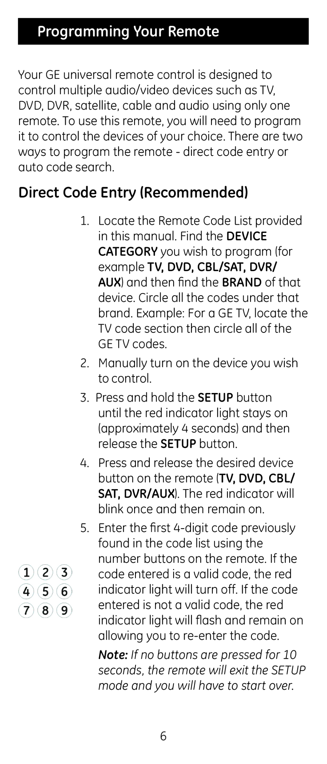 GE 24965 instruction manual Programming Your Remote, Direct Code Entry Recommended 