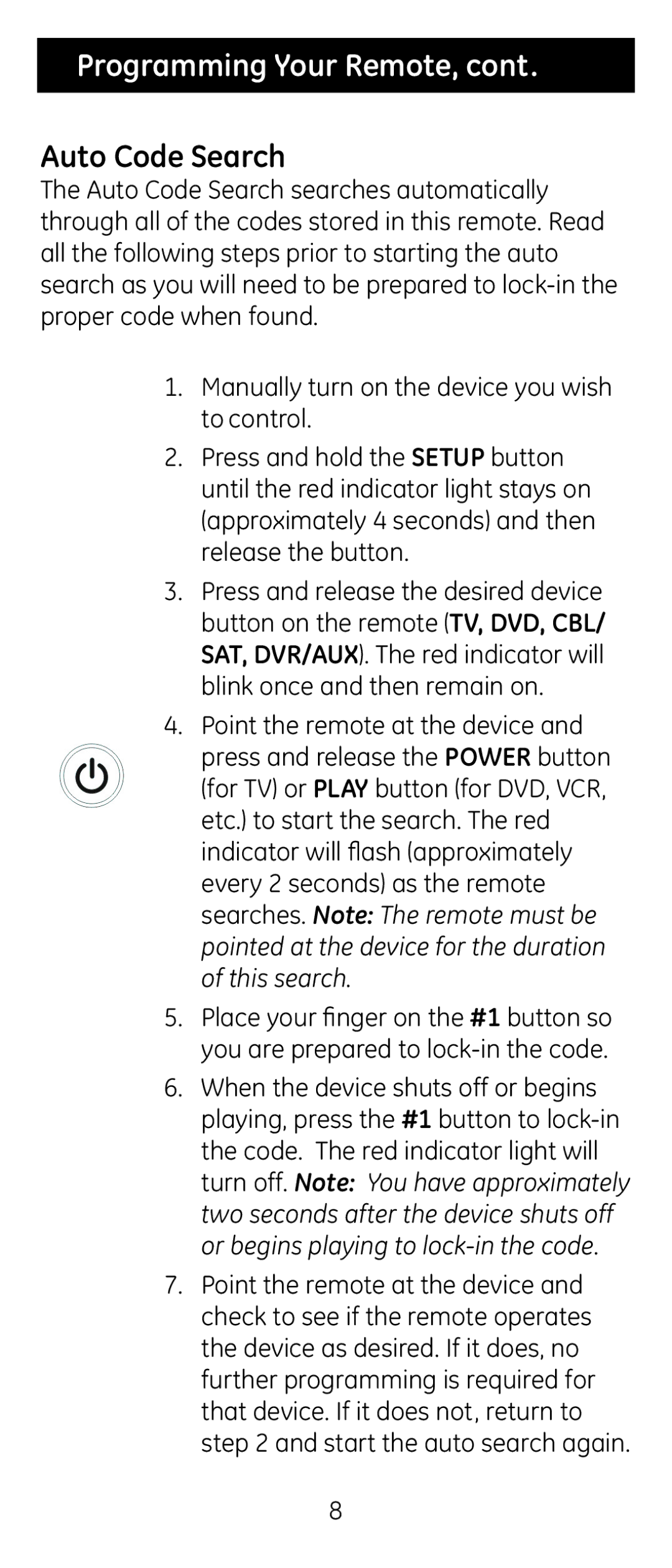 GE 24965 instruction manual Auto Code Search 