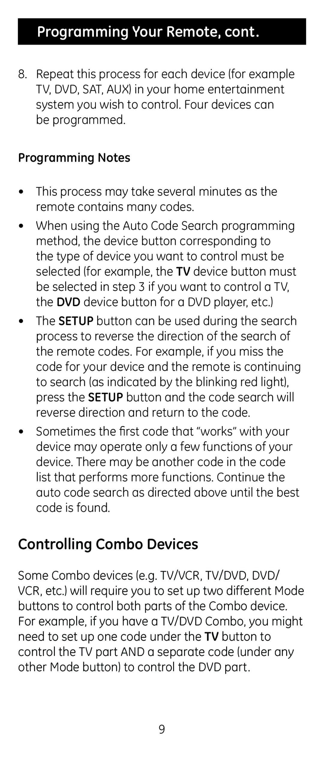 GE 24965 instruction manual Controlling Combo Devices 