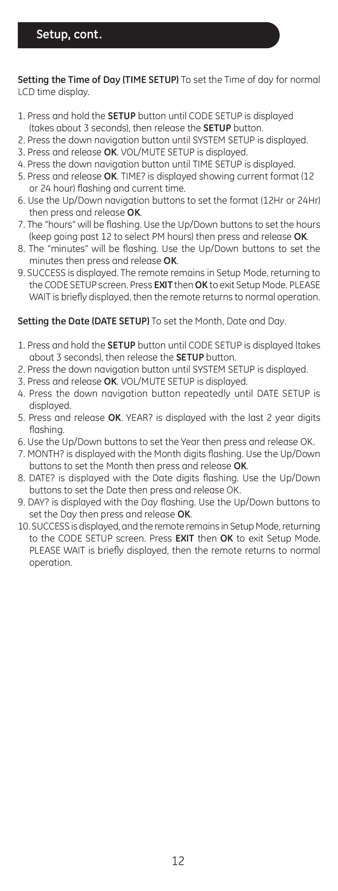 GE 24999 instruction manual Setup 