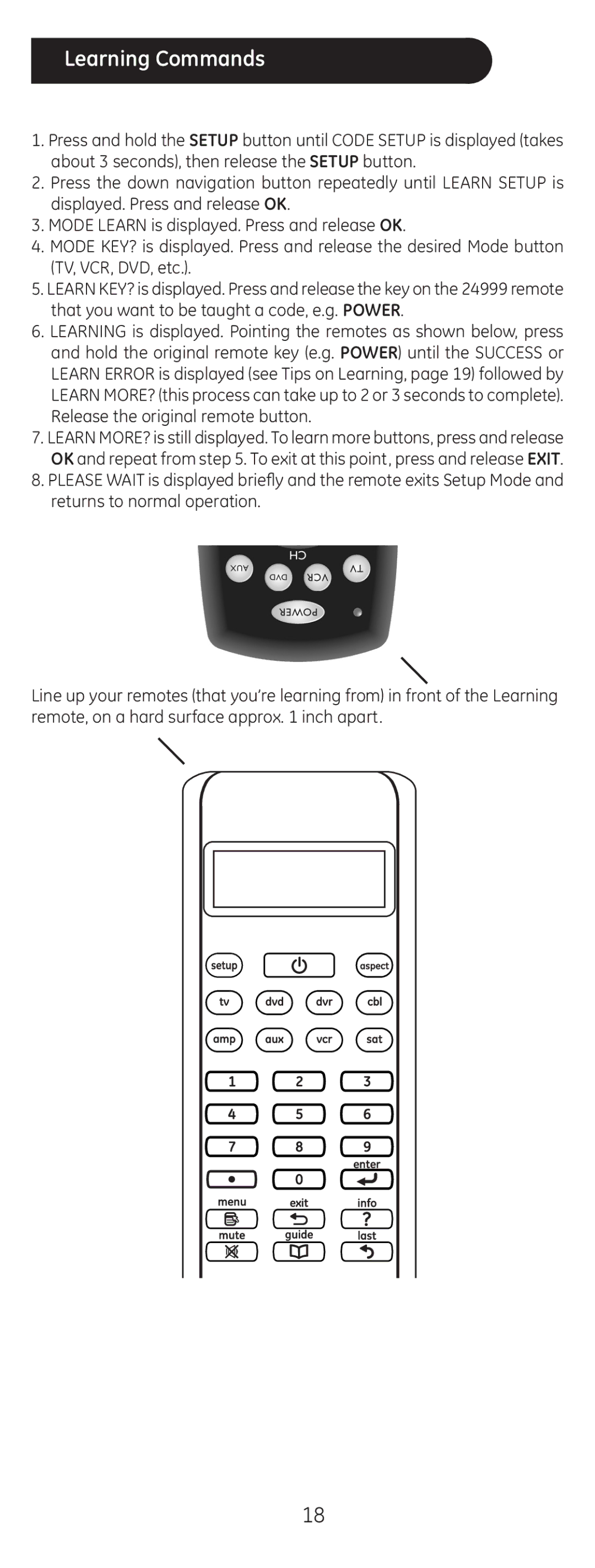 GE 24999 instruction manual Learning Commands 