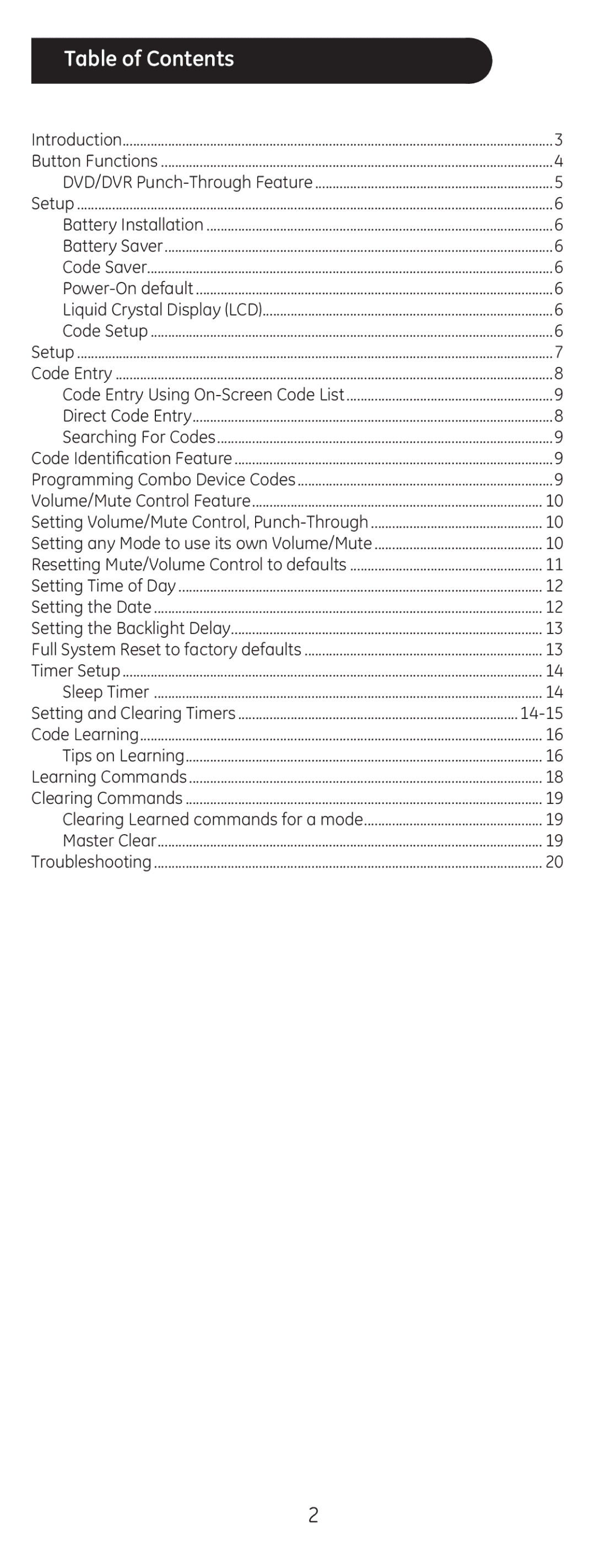 GE 24999 instruction manual Table of Contents 