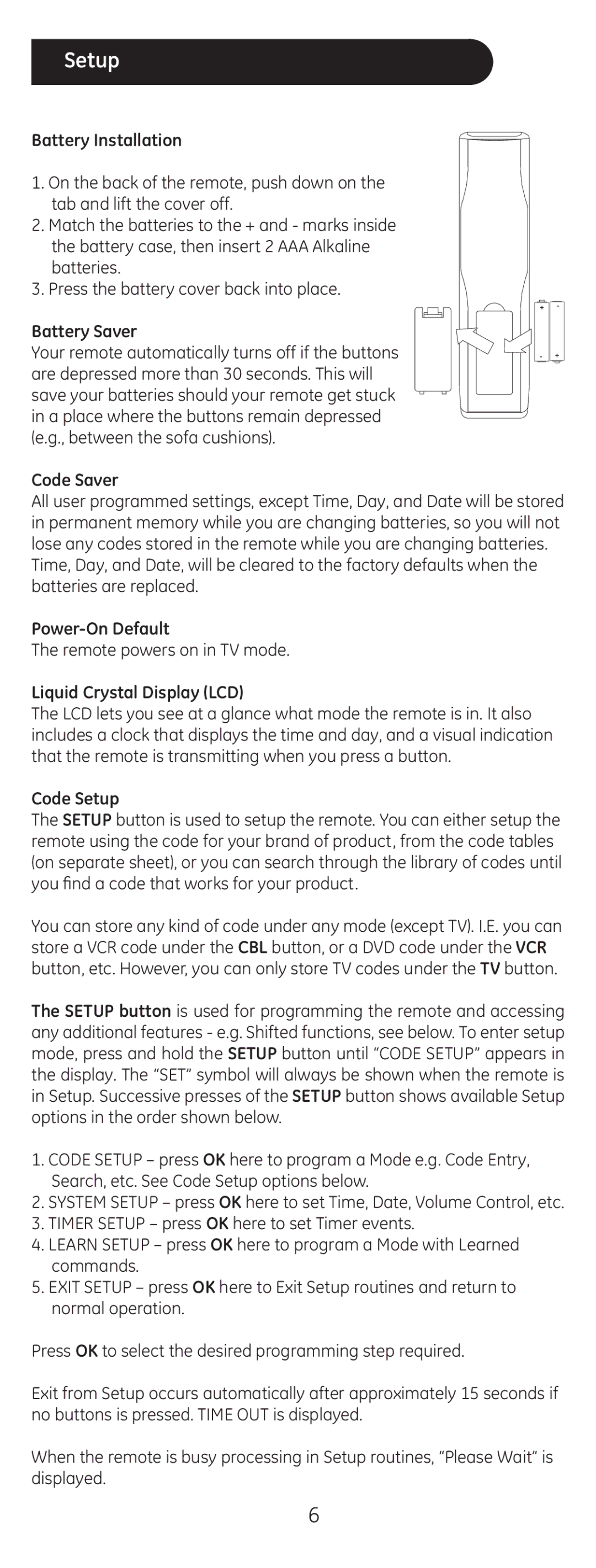 GE 24999 instruction manual Setup 