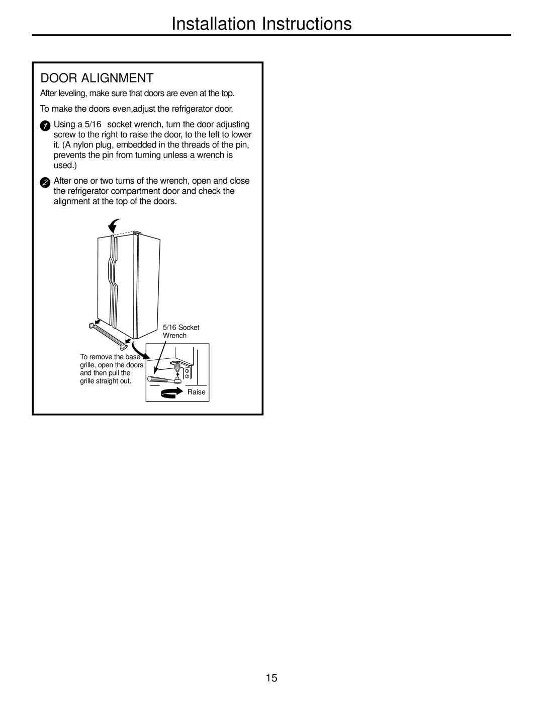 GE 25, 20, 22 manual Installation Instructions, Door Alignment 