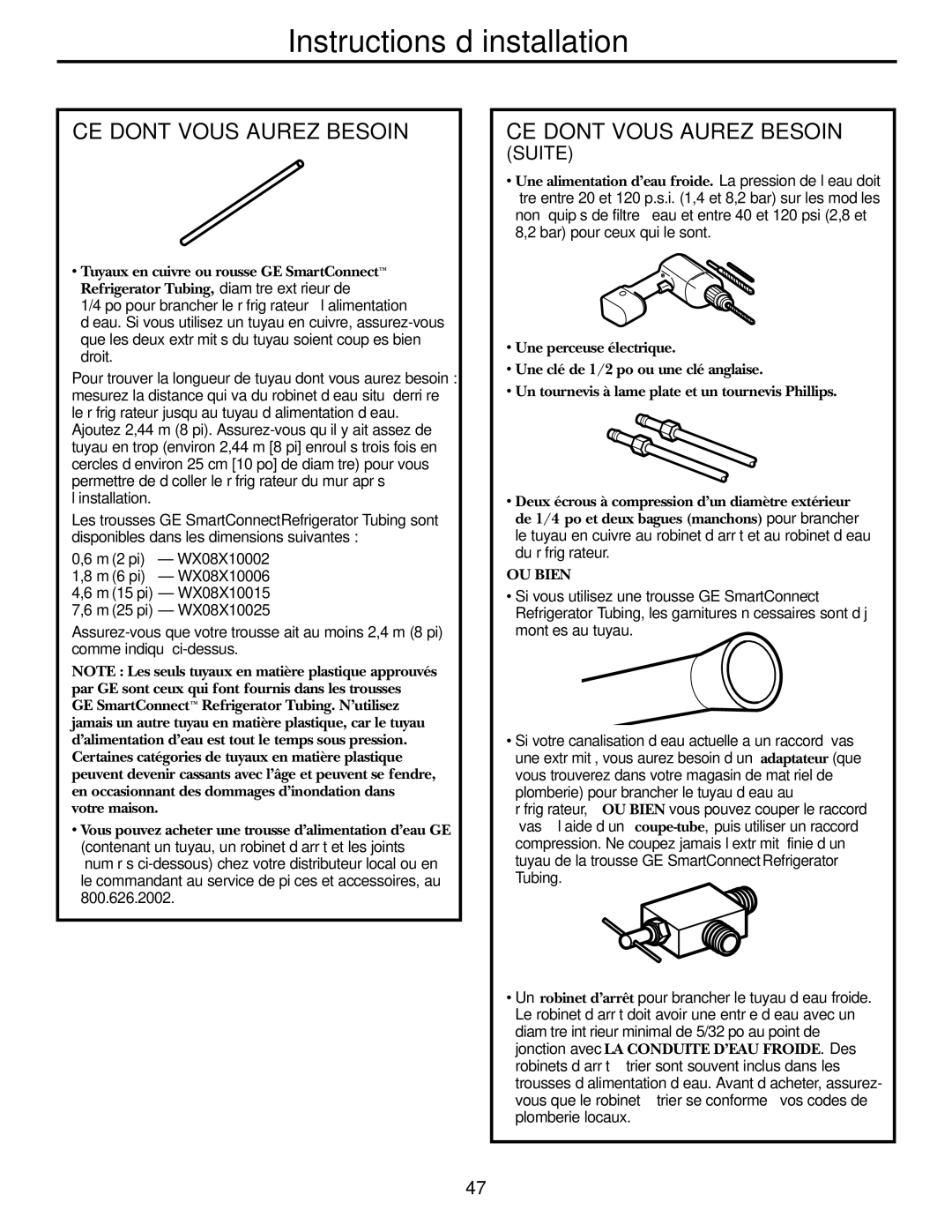 GE 22, 25, 20 manual CE Dont Vous Aurez Besoin, Suite 