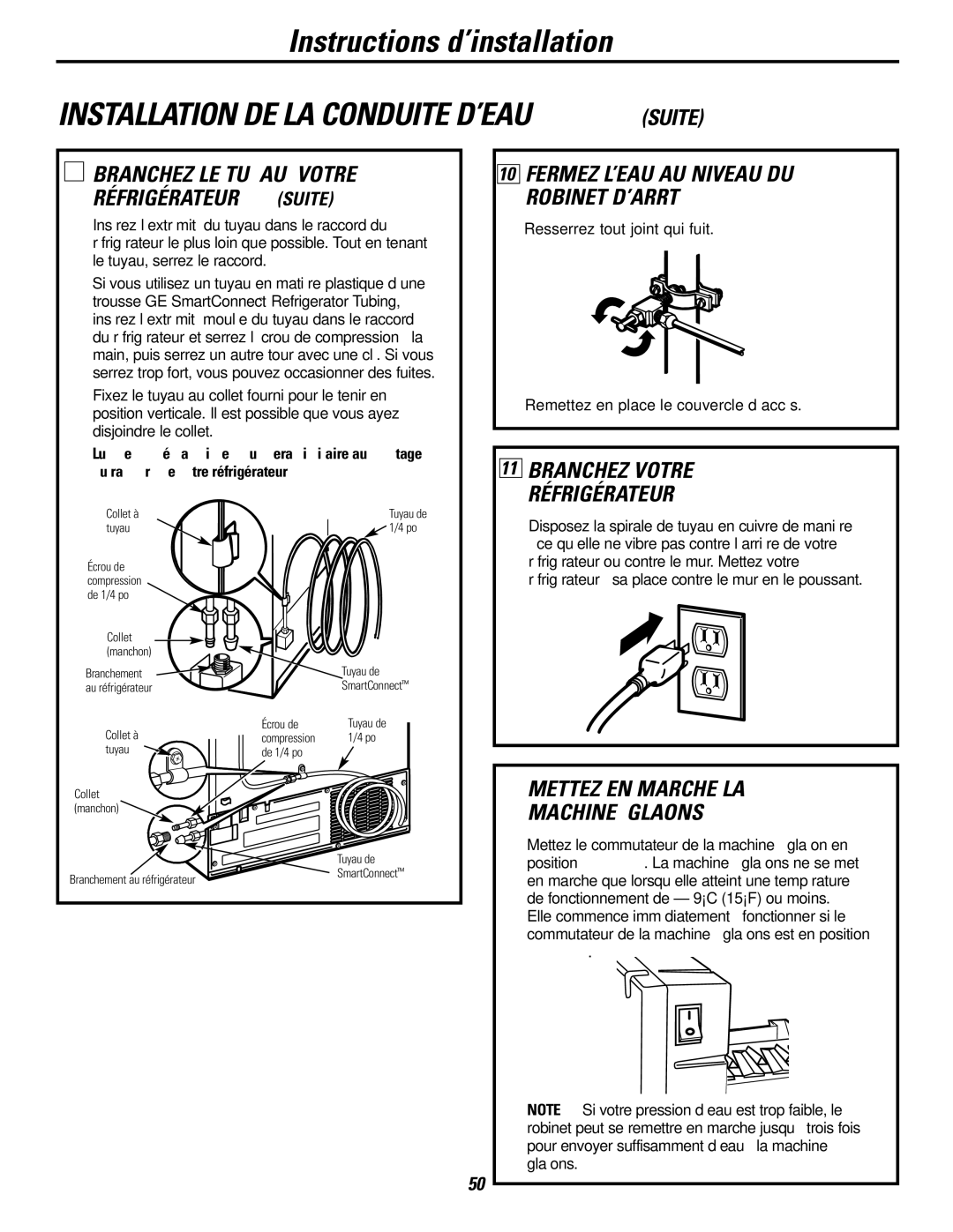 GE 22, 25 Fermez L’EAU AU Niveau DU Robinet D’ARRÊT, Branchez Votre Réfrigérateur, Mettez EN Marche LA Machine À Glaçons 