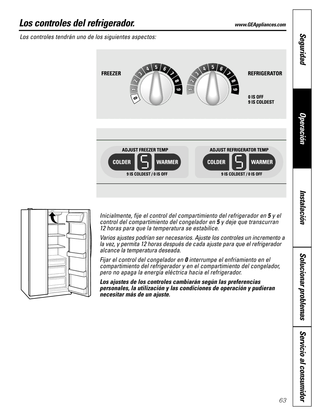 GE 25, 20, 22 manual Los controles del refrigerador, Seguridad 