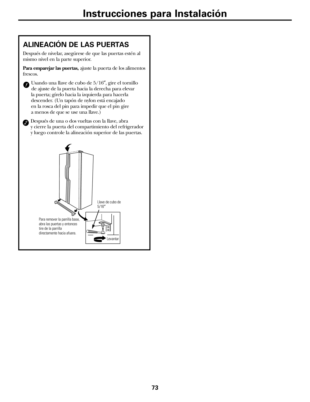 GE 20, 25, 22 manual Instrucciones para Instalación, Alineación DE LAS Puertas 