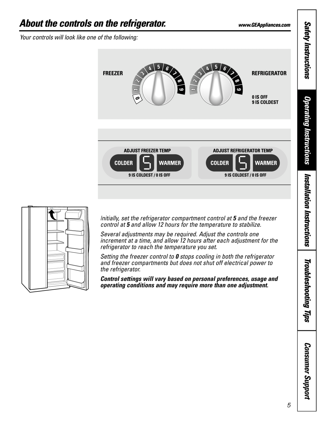 GE 22, 25, 20 manual About the controls on the refrigerator 