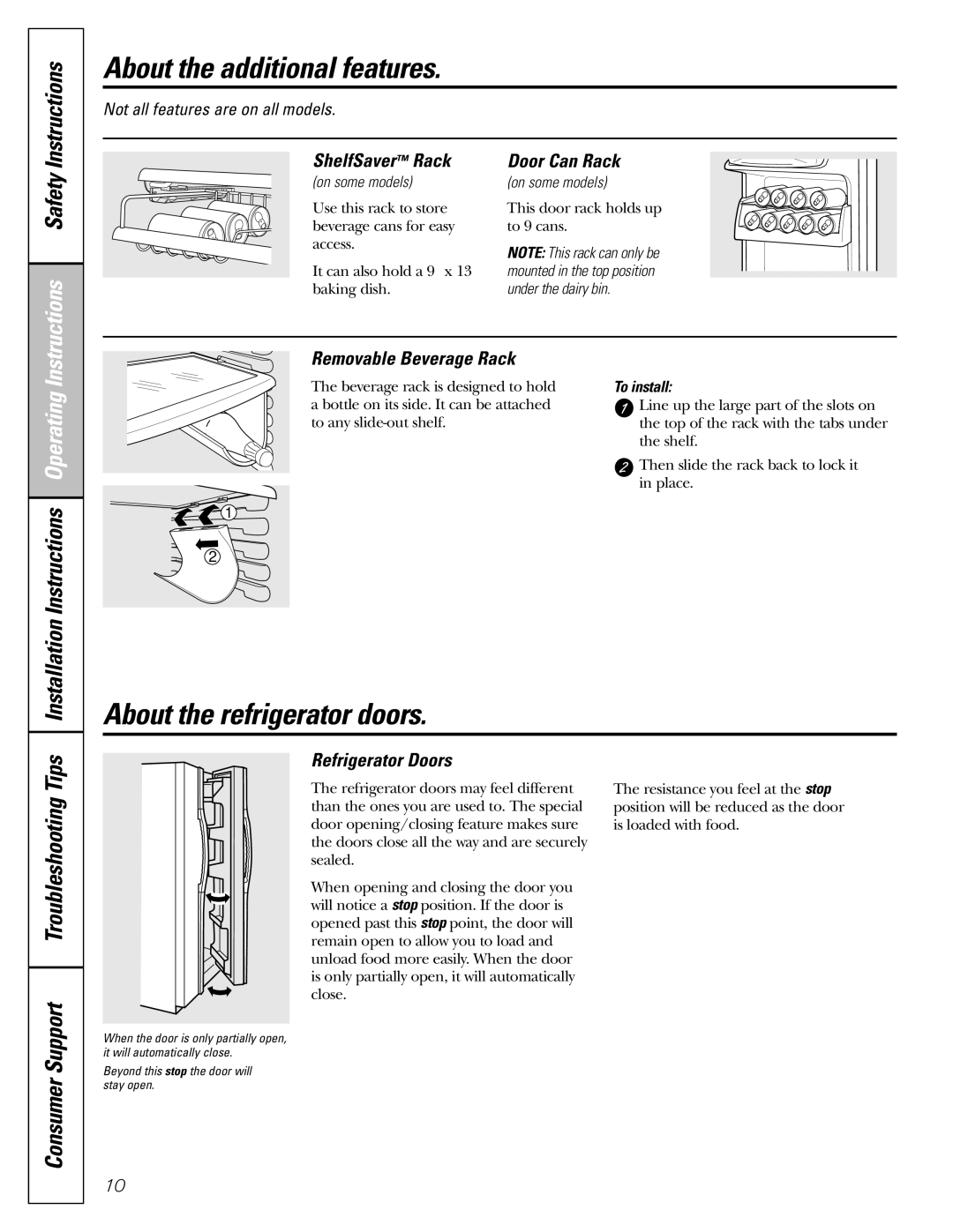 GE 25, 23 installation instructions About the additional features, About the refrigerator doors 