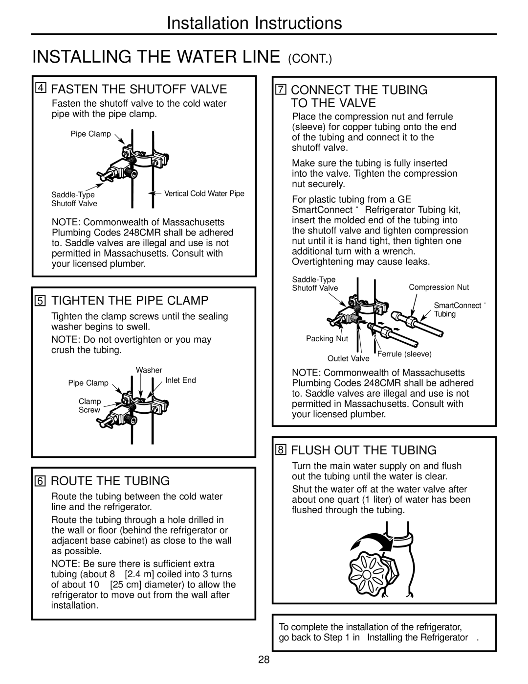 GE 25, 23 installation instructions Installing the Water Line 