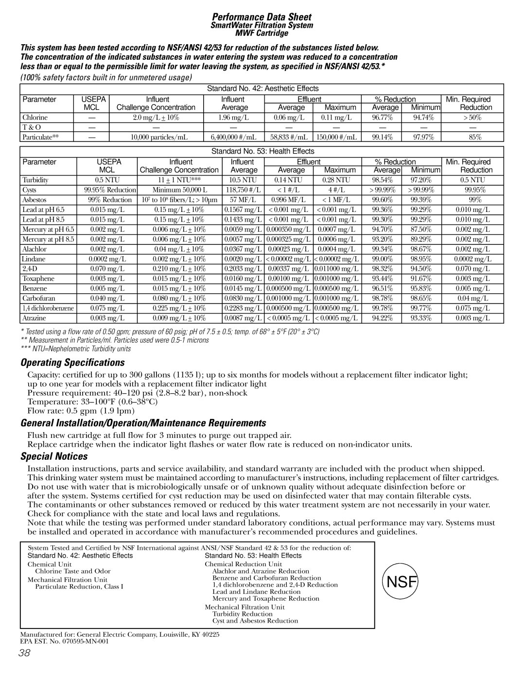 GE 25, 23 Performance Data Sheet, Operating Specifications, General Installation/Operation/Maintenance Requirements 