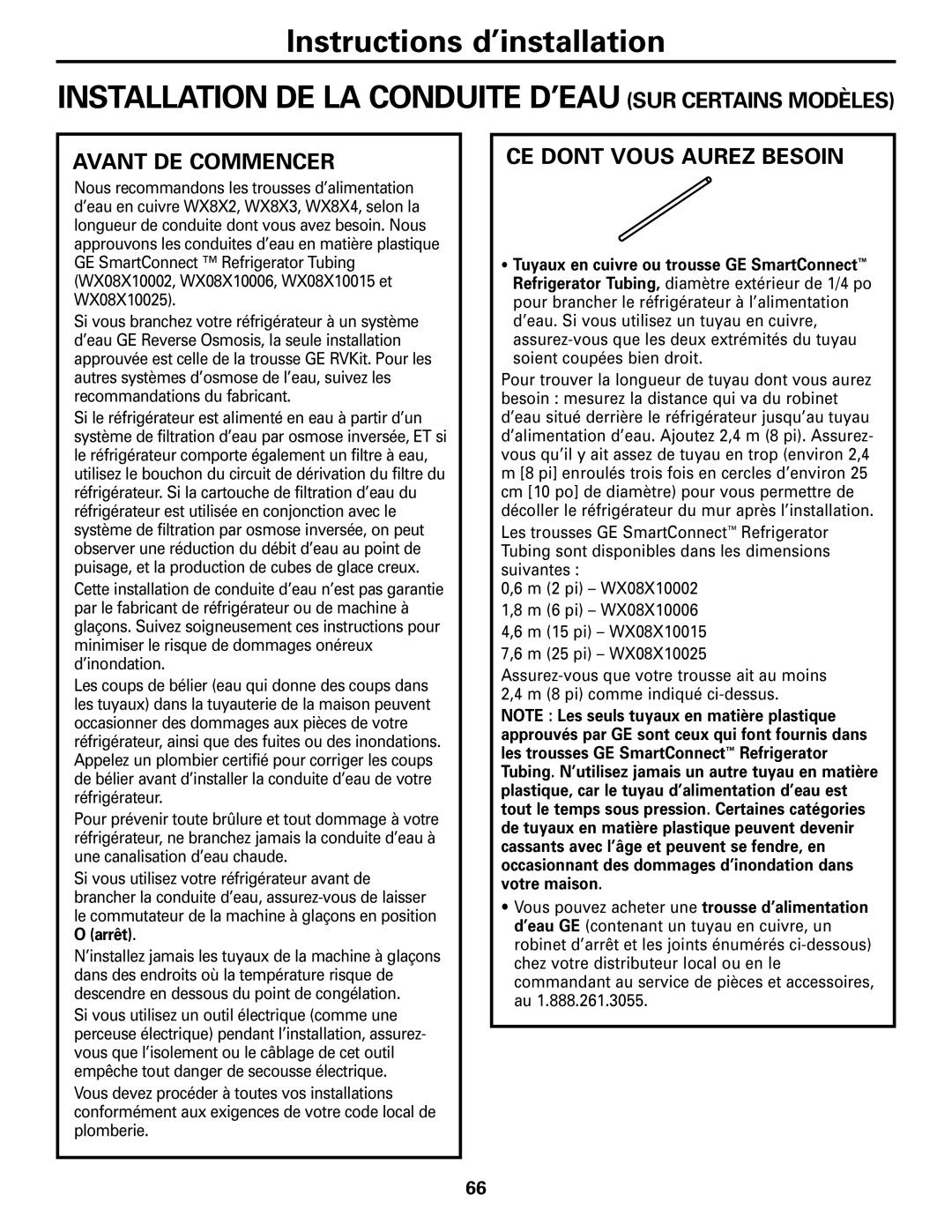 GE 25, 23 installation instructions Installation DE LA Conduite D’EAU SUR Certains Modèles, CE Dont Vous Aurez Besoin 