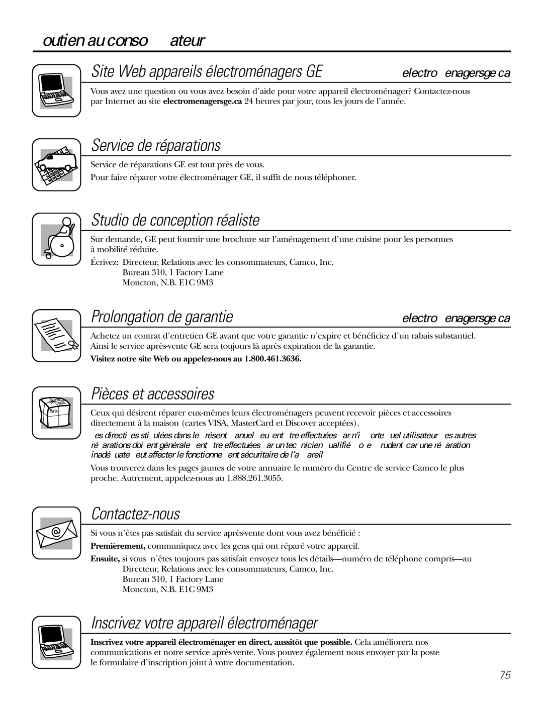 GE 23, 25 installation instructions Service de réparations, Prolongation de garantie, Electromenagersge.ca 