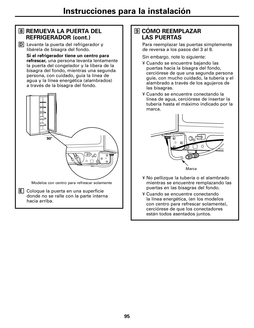 GE 23, 25 installation instructions Cómo Reemplazar LAS Puertas, Sin embargo, note lo siguiente 