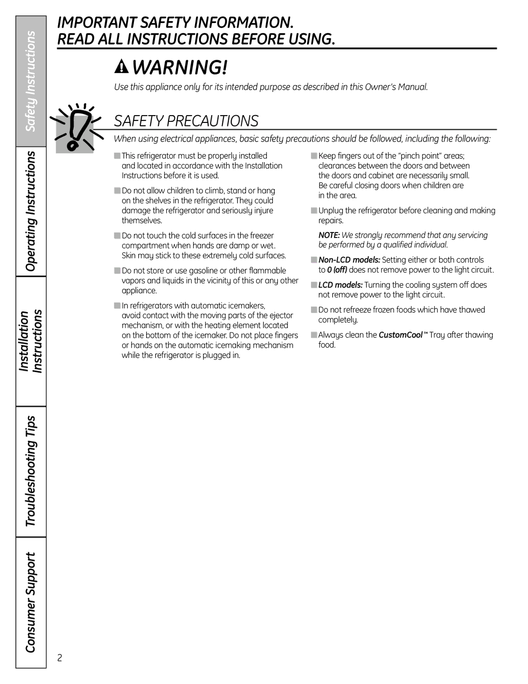 GE 23, 25, 26 installation instructions Safety Precautions, Safety Instructions 