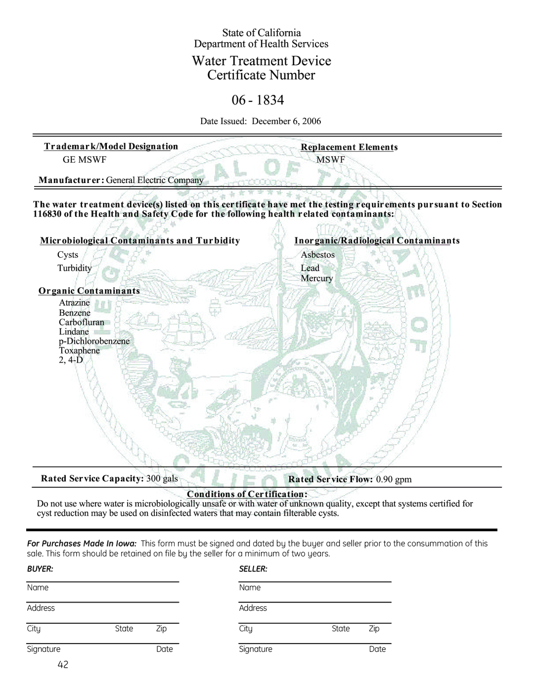 GE 25, 26, 23 installation instructions Name Address City State Zip Signature Date 