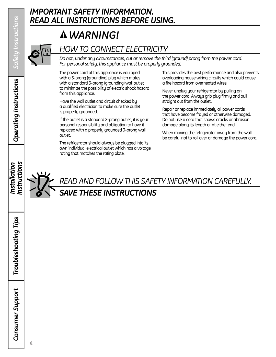 GE 26, 25 How To Connect Electricity, Save These Instructions, Operating Instructions, Safety Instructions, Installation 