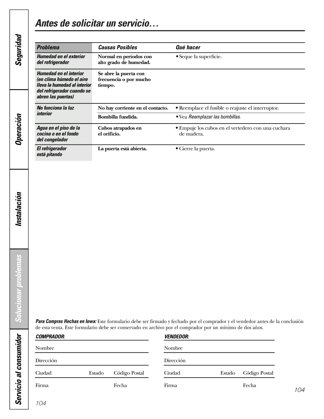 GE 25 and 27 installation instructions Al consumidor, Servicio 