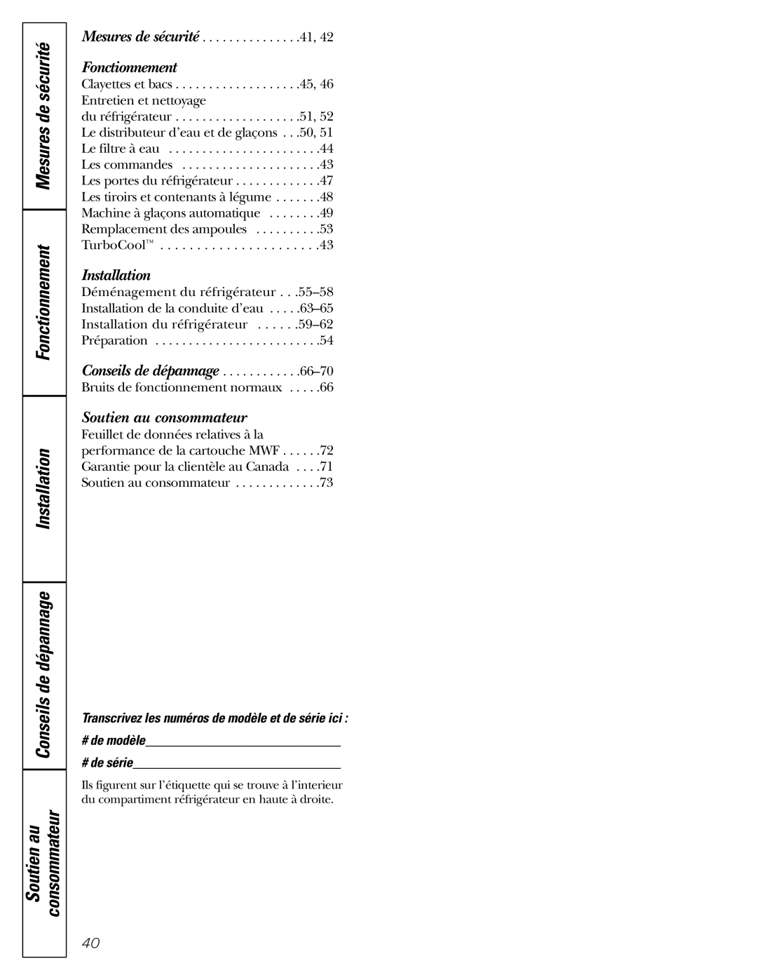 GE 25 and 27 installation instructions Fonctionnement 