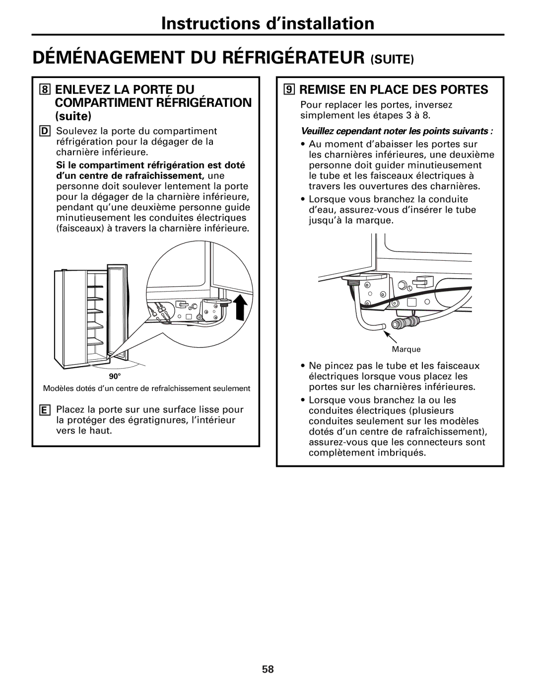 GE 25 and 27 installation instructions Remise EN Place DES Portes, Veuillez cependant noter les points suivants 