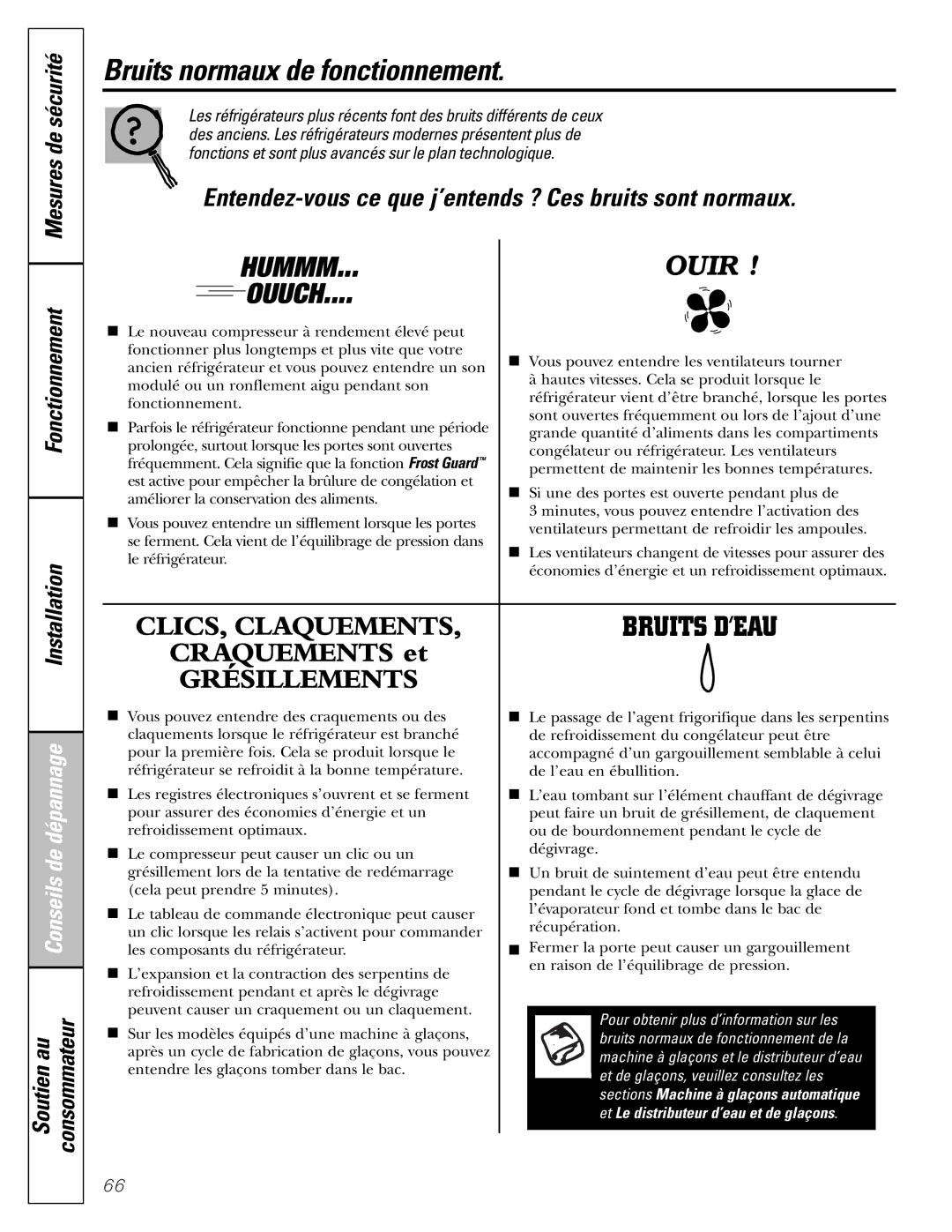 GE 25 and 27 installation instructions Bruits normaux de fonctionnement, Hummm 