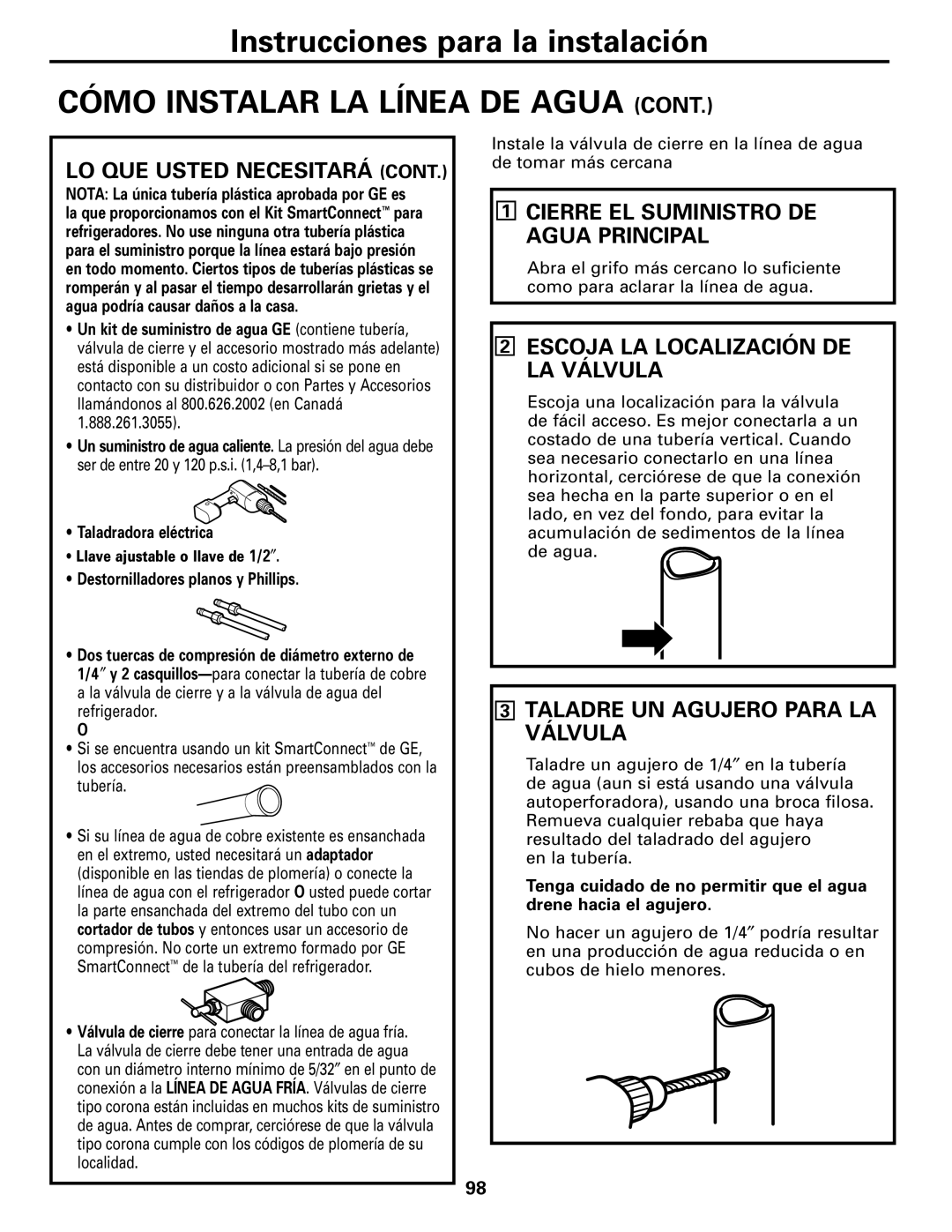 GE 25 and 27 installation instructions Cierre EL Suministro DE Agua Principal, Escoja LA Localización DE LA Válvula 