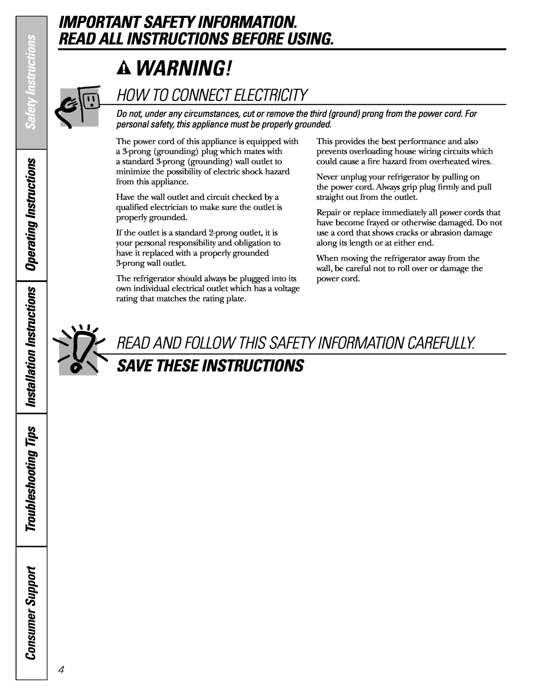 GE 25 and 27 How To Connect Electricity, Save These Instructions, Instructions Operating Instructions, Safety Instructions 