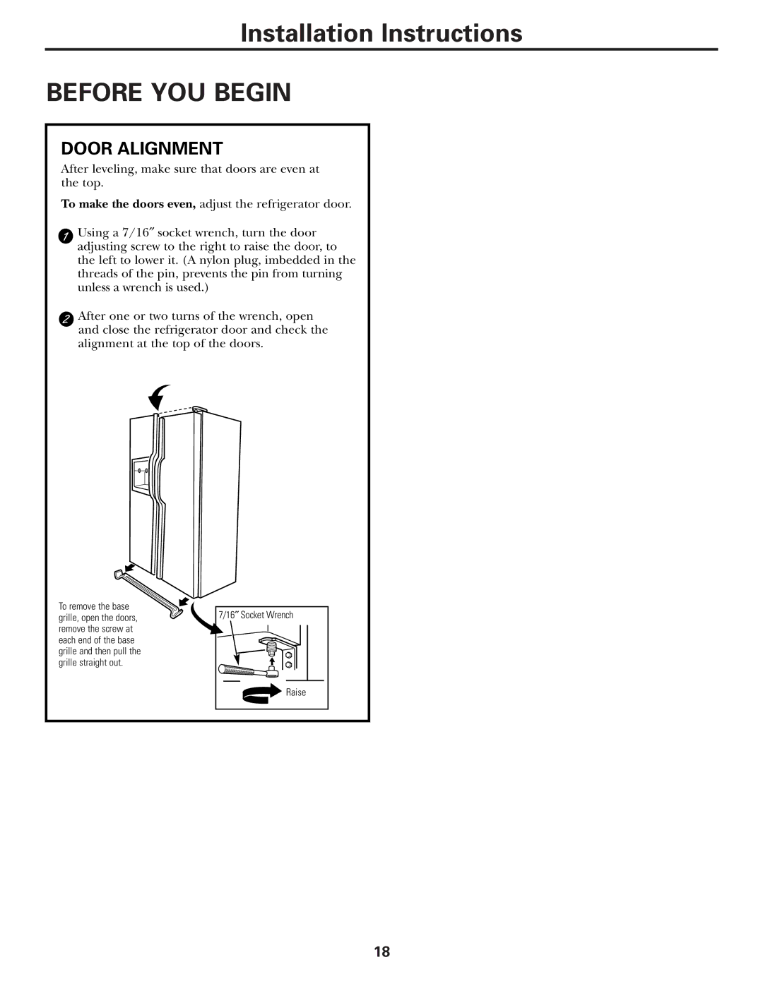 GE 25 installation instructions Door Alignment 