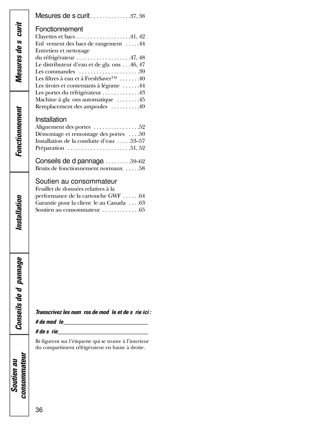 GE 25 installation instructions Fonctionnement 